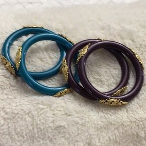 Indian Bangle Set, Purple and turquoise with gold accent.
